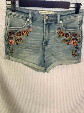Abercrombie & Fitch Floral Embroidered High Rise Denim Shorts Size 4 W 27